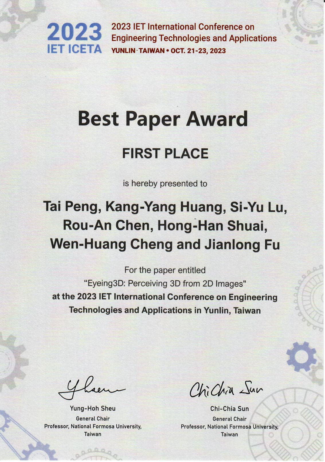 Best Paper Award, First Place